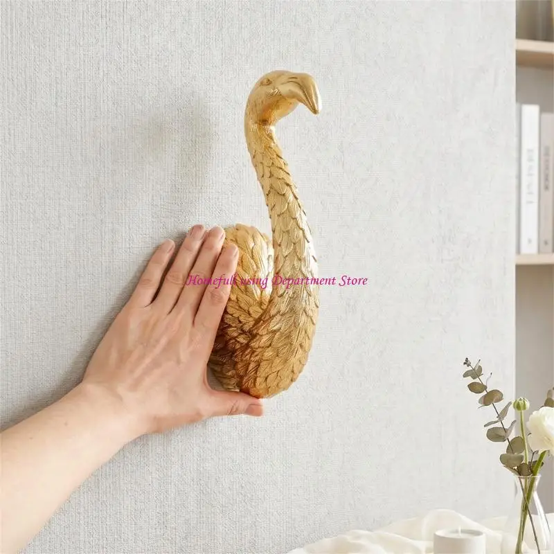Bird Wall Piece Gold Finish 3D Accent Art, 12 x 9.5 x 25 Long-Neck Bird Form for Living Room Bedroom Entryway Hall Study Display