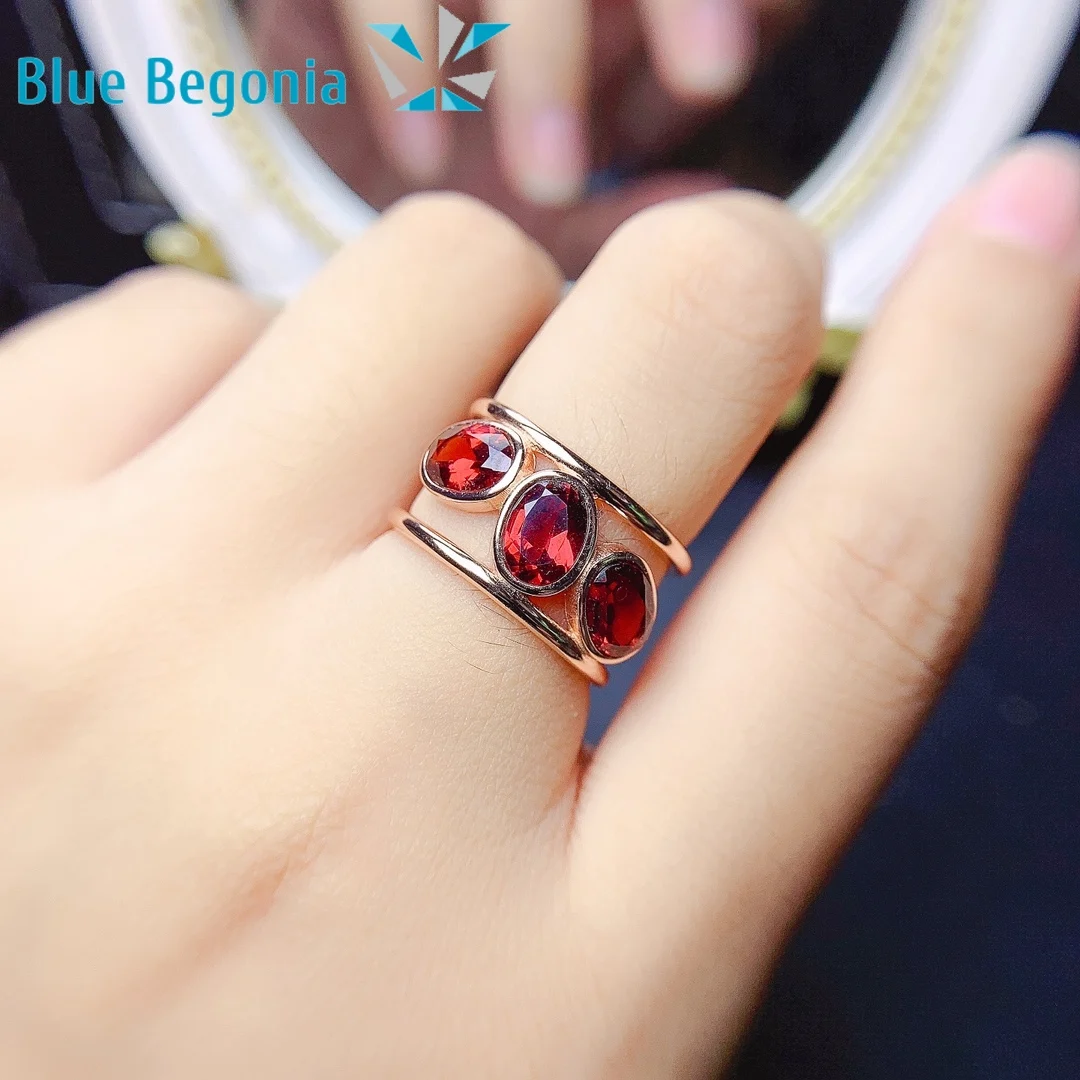 

Natural Garnet Ring 5*7mm Pyrope Gemstone Fine Jewelry Open Rings for Women Gift 925 Sterling Silver