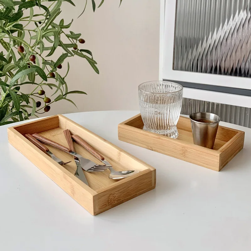 Japanese Rectangular Wood Storage Tray Kitchen Breakfast Dinner Plate Restaurant Party Bread Fruit Cake Food Serving Tray Decor