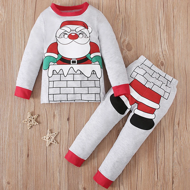 

Spring Autumn Baby Boy Clothes Christmas Casual Cartoon Cute Print Cotton Long Sleeve Tops+Pants Clothings Children's Sets BC086