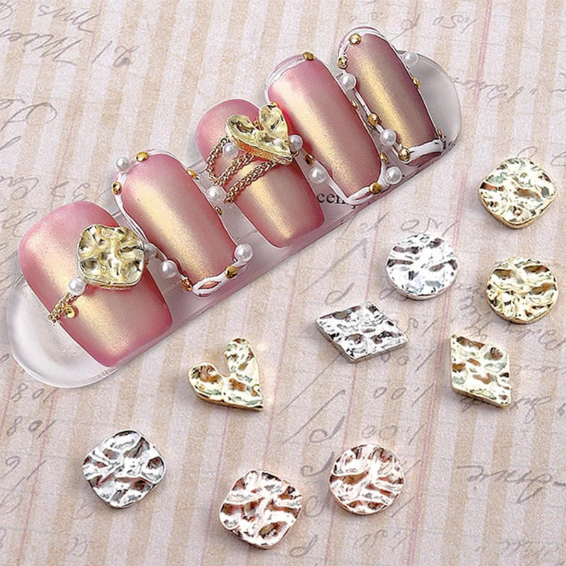 

20PCS Uneven Nail Metal Accessories Parts For Retro Nails Decoration Design Manciure Supplies Material Round Heart Rhombus Shape