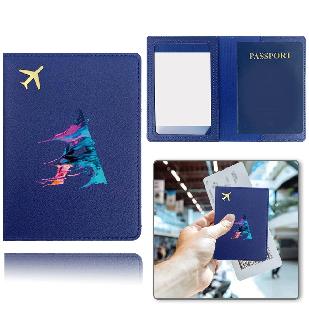 Pu Passport Case Travel Airplane Passport Cover Pocket Business Passport Clip Credit Card Organizer Cover Paint Letter Pattern