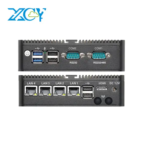 XCY Fanless Mini PC Intel N150 J4125 J6412 J1900 N2830 N5105 4x 2.5G Ethernet Thin Client PC Support Windows Linux Pfsense