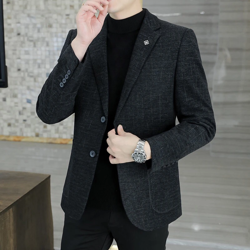 

High Quali Men's Woolen Suit Jaet Casual Busin Single-breasted Coat Spring Autumn Large Size Faionable Ci Sle