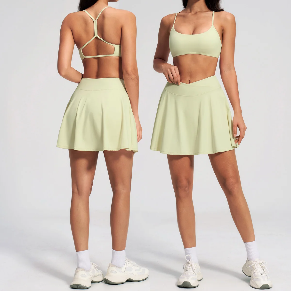Yoga Set 2Pcs Casual Outdoor Bra Tennis Short Skirt Anti-light Running Pocket Fitness Breathable Yoga Tank Top Tennis Suit Set