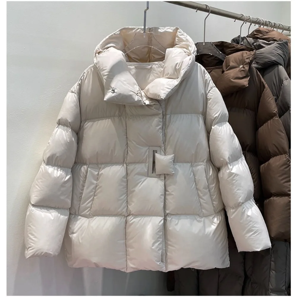 Winter White Duck Down Jacket Women 2024 Fashion Female Thick Warm Fluffy Parkas Loose Oversized Puffer Coat Outwear