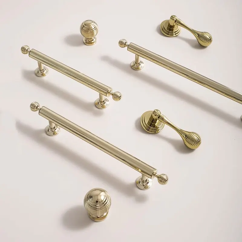 Solid Brass Bright Gold Cabinet Handles Round Ball Drawer Knobs Light Luxury Wardrobe Pulls Closet Kitchen Cupboard Door Knob
