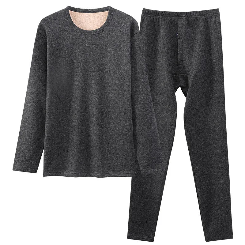 

2025 New Winter Thickened Fleece-Lined Lamb Wool Thermal Underwear Set for Men Including Top and Bottom