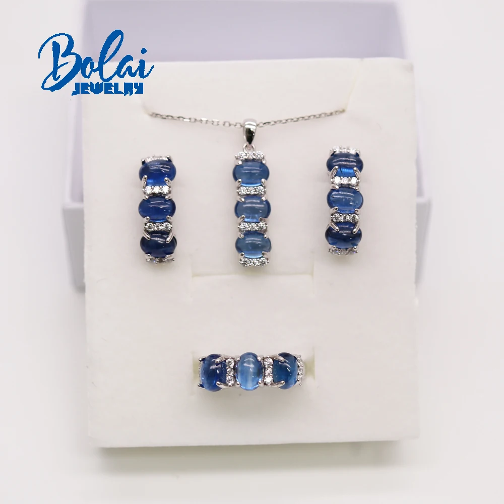 Natural Blue Kyanite gemstones set 925 sterling silver ring earrings pendant simple exquisite jewelry suitable for everyday wear