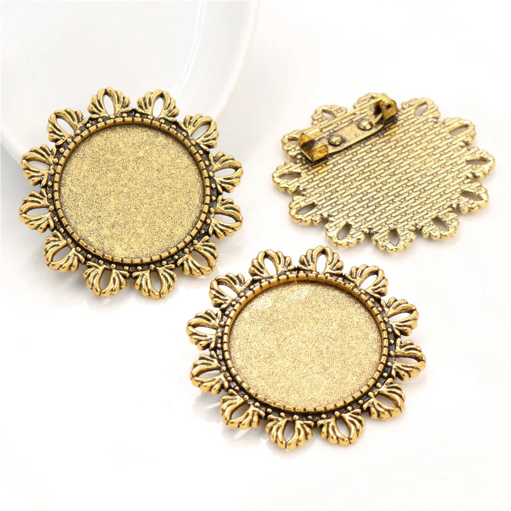 New Fashion 5pcs 25mm Inner Size Antique Silver Plated and Antique Bronze and Antique Gold Color Brooch Cabochon Base Setting