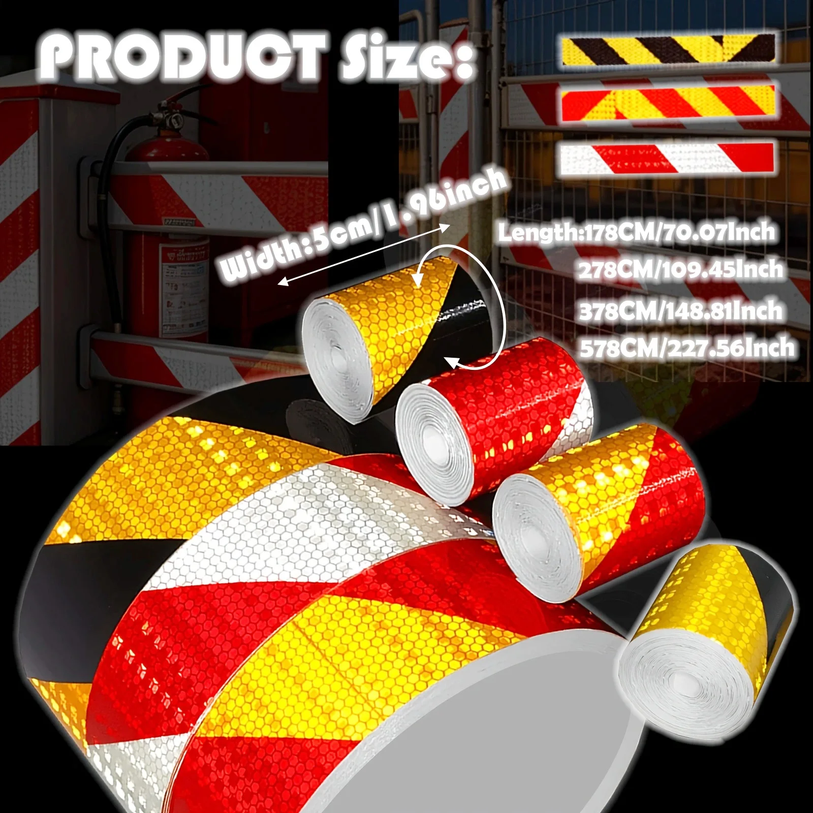 5CM Diagonal Reflective Tape, Industrial High Quality, High Visibility At Night, Self-adhesive, Durable, Used In Construction