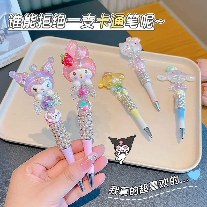 Cartoon Anime Melody HelloKitty Water Diamond Rotating Neutral Pen Sanrio Laser Beaded Ballpoint Pen Student Learning Supplies