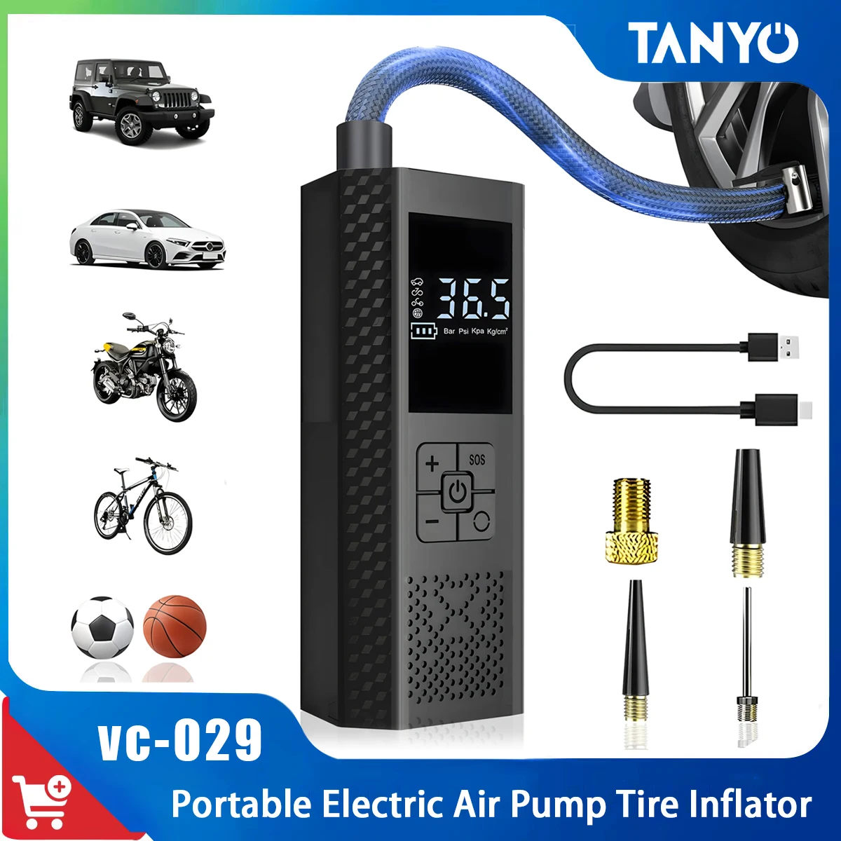 

Автомобильный воздушный компрессор с цифровым дисплеем, портативный беспроводной насос для шин для экстренного велосипеда, баскетбола, электрический воздушный насос, накачка шин