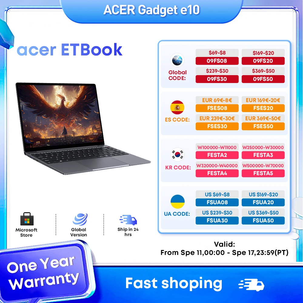 Acer Gadget e10 Ordinateur portable 14 "ETPleIntel i5-12450H 2160*1440 FHD 16 Go LPDDR4 512 Go SSD M.2 Jusqu'à 1T Ordinateur Windows 11 Lapmedicaments