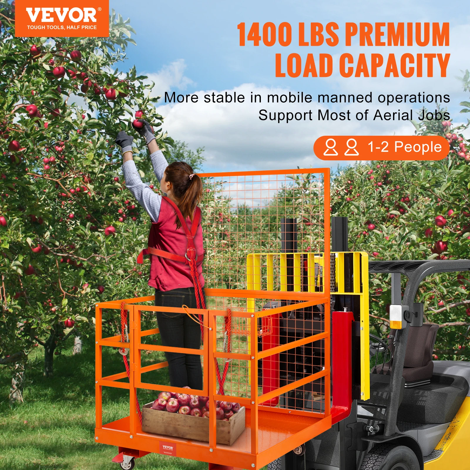 VEVOR Forklift Safety Cage, 1400lbs Load Capacity, 43'' x 45'' Forklift Work Platform with Safety Harness,  for Aerial Work