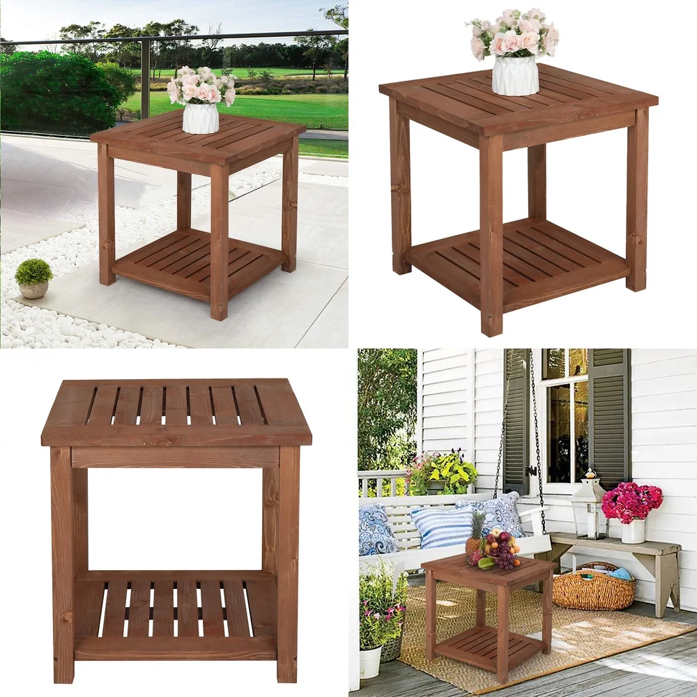 طاولات المقهى الحديثة ذات نهاية مربعة من خشب التنوب الصلب للاستخدام الداخلي والخارجي وطاولة جانبية للقهوة مع رف #1