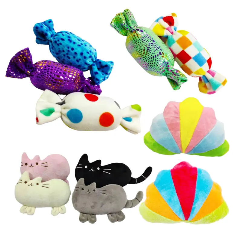 Cute Candy Pet Dog Plush Toy Squeaker Cat Chew Toys for Small Dog Training Squeeze Bite Resistant Sound Soft Shell