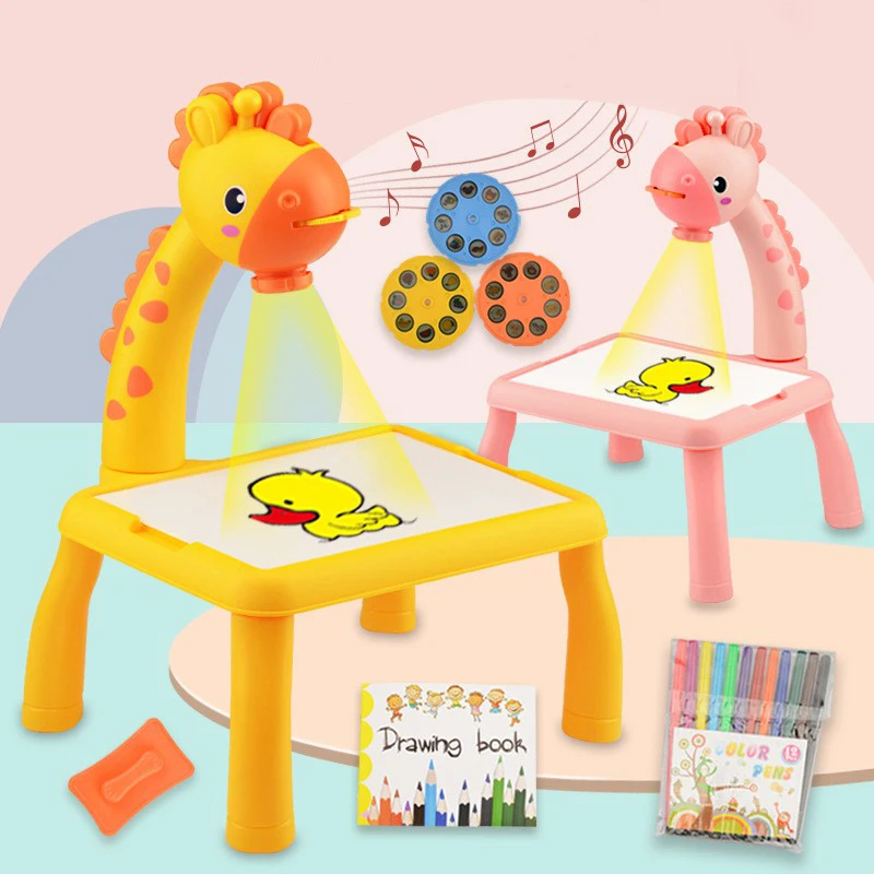 Kids Painting Board Toys Children LED Projector Art Painting Table Desk Arts Toy  Educational Learning Paint Tool Toy For Girl