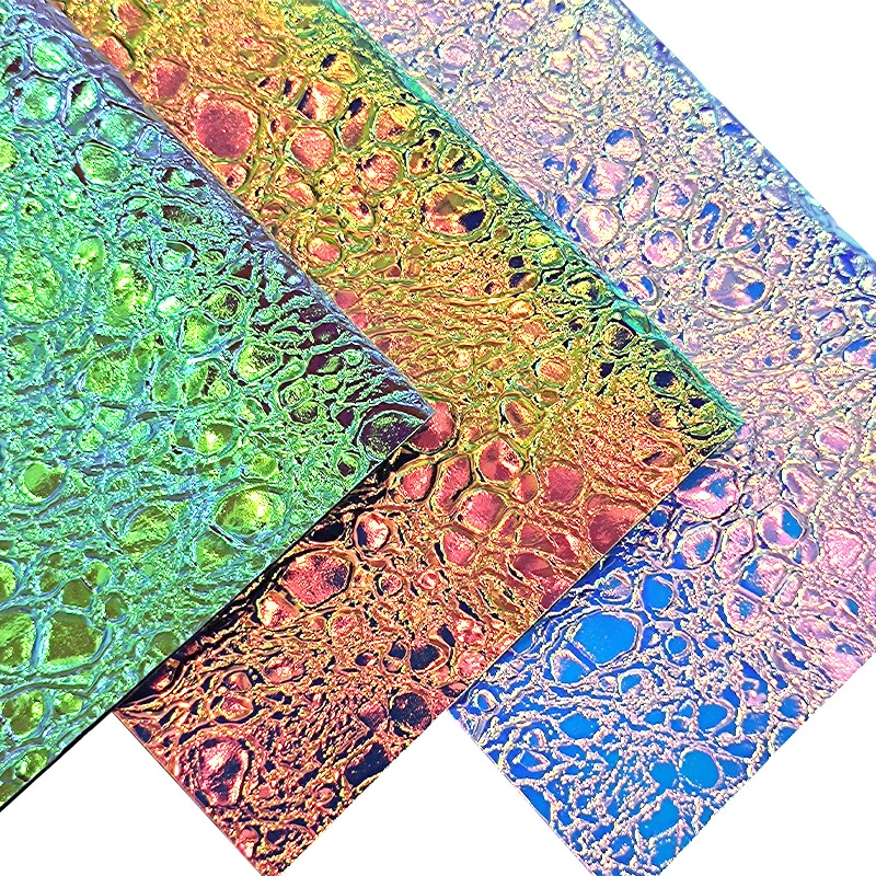 Holographic Faux Leather Fabric, 30*135cm Iridescent Shiny Synthetic Leather Sheet For DIY Crafts Table Mat Bag Earring Making