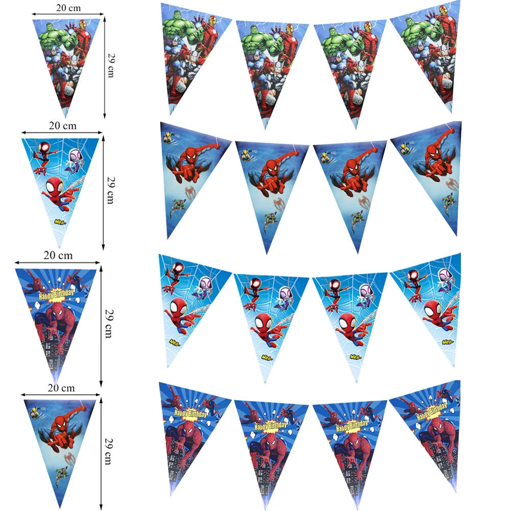 20x29cm Disney Avengers Triangle Pull Flags Birthday Bunting SpiderMan Party Wedding Banners Candy Bar Vintage Home Decoration