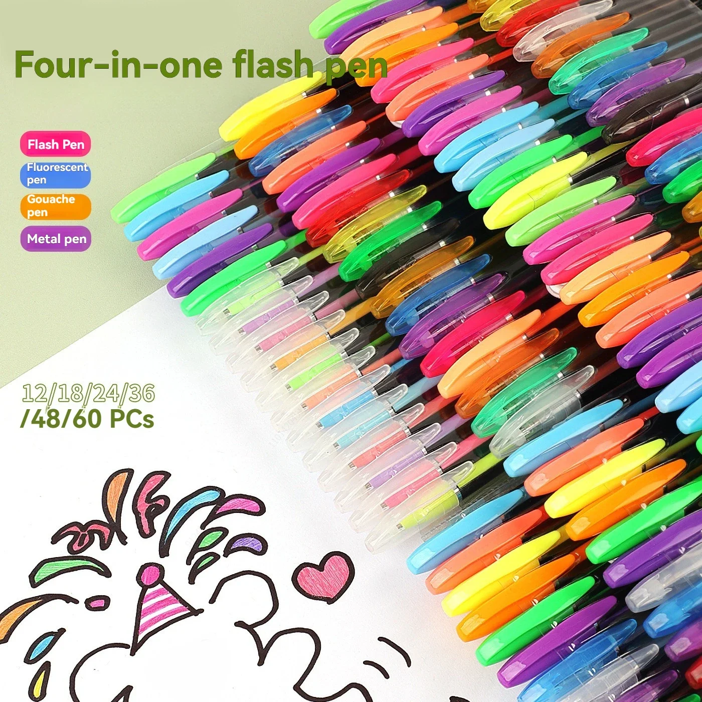 12‑60Pcs Metallic Glitter Gel Pens Set Shimmer Sparkle Markers for Journaling Adult Coloring Drawing School Office Supplies