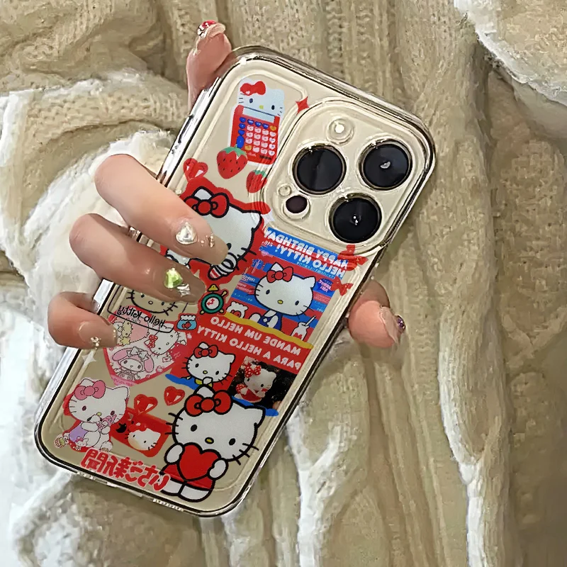 New Sanrio Hello Kitty Illustration Phone Case For Iphone 15 14 13 12 11 Pro Max 7 8 Plus X XR XS Max Girl Gift Phone Cases