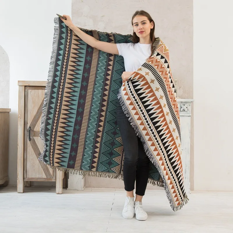 Bohemian Sofa Cover Thick Geometric Print Dustproof Multi Purpose Blanket Navajo Throw