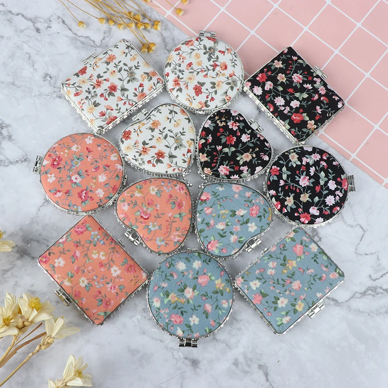 1Pc Mini Makeup Compact Pocket Floral Mirror Portable Two-side Folding Make Up Mirror Women Vintage Cosmetic Mirrors For Gift