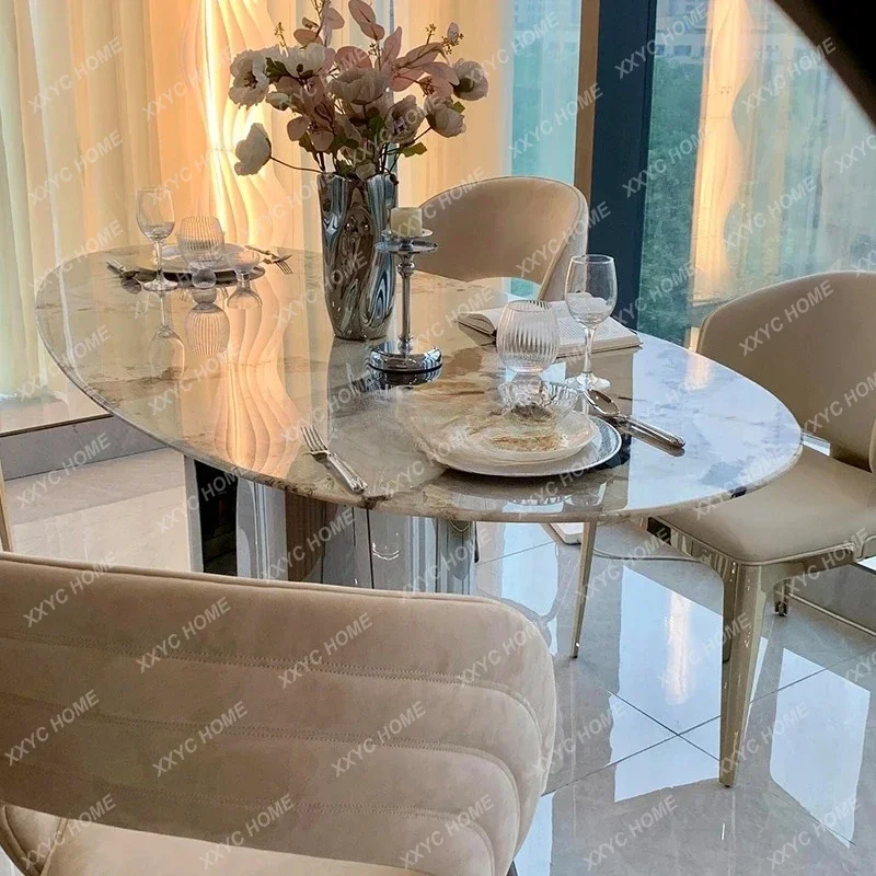 A Natural Pandora luxury stone dining table high-end light luxury imported marble oval