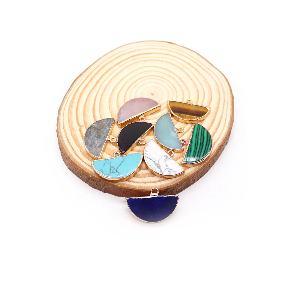 

2PCS Natural Stone Amazonite Turquoise Flash Labradorite Semi-circular Pendant Jewelry Making DIY Necklace Earrings Accessories