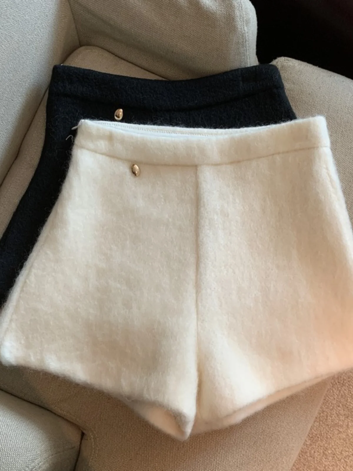 High Waist Woolen Shorts for Women Y2K Streetwear Autumn Winter Casual Thick Wide Leg Shorts Fashion Zipper Warm Boot Pants