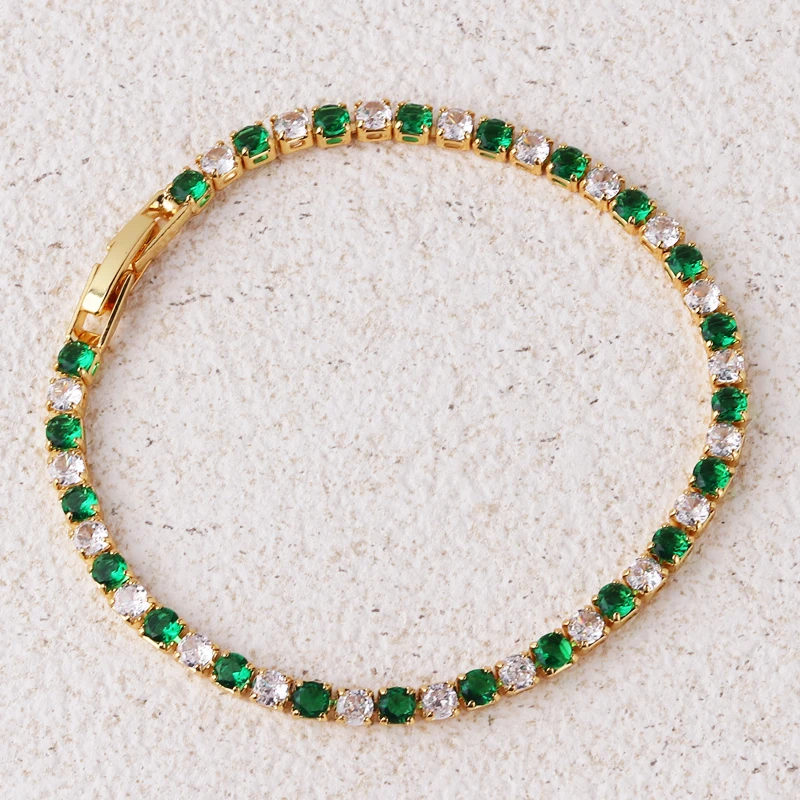Luxus Smaragd Zirkonia CZ Tennis Armbänder für Frauen 18K Gold Überzogene Charme Grün Weibliche Armreifen Hochzeit Schmuck Geschenk