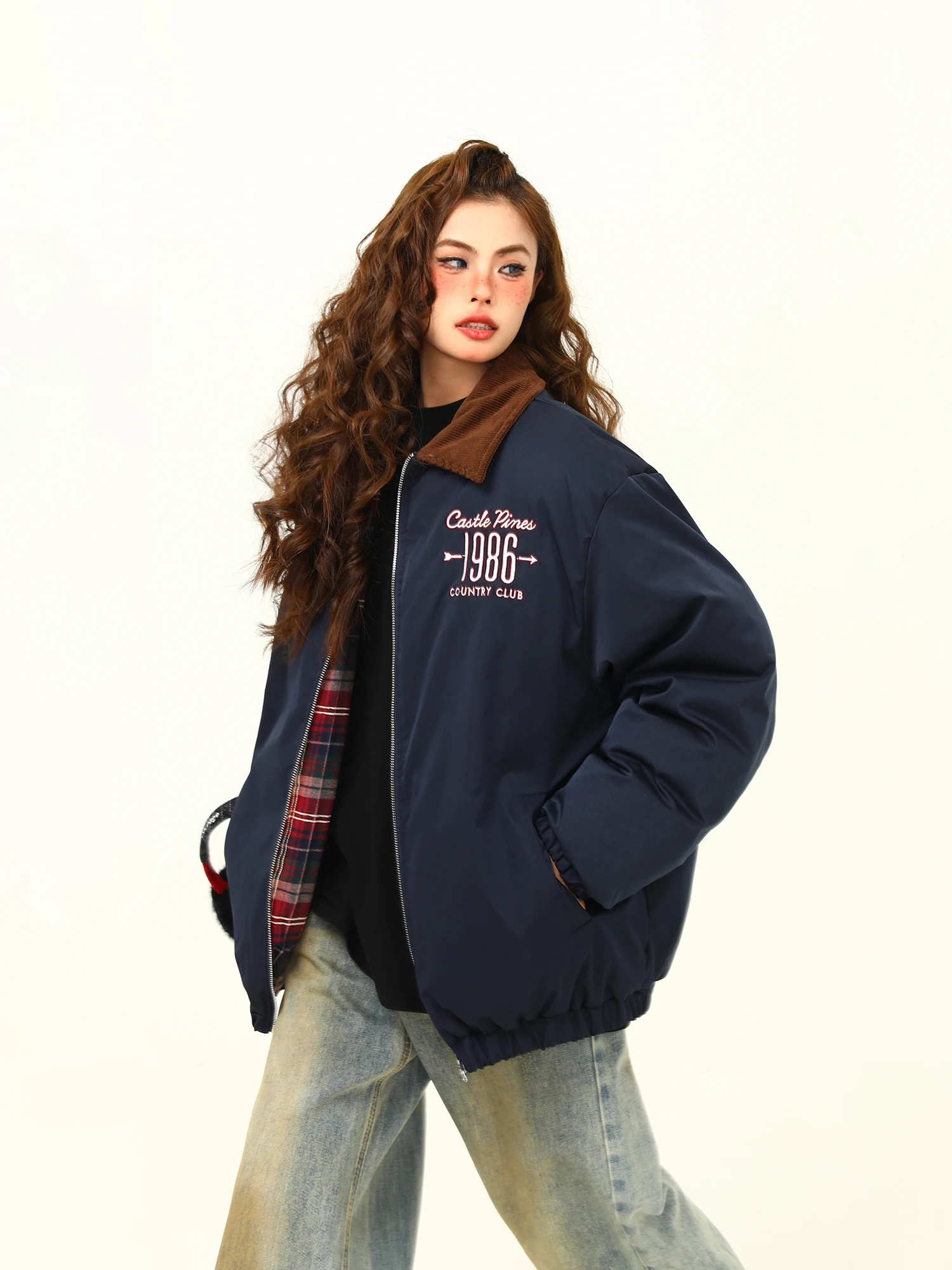 

Двусторонняя теплая хлопковая куртка с воротником, свободного кроя, на молнии, для улицы, зимняя верхняя одежда, бренд Tagkita