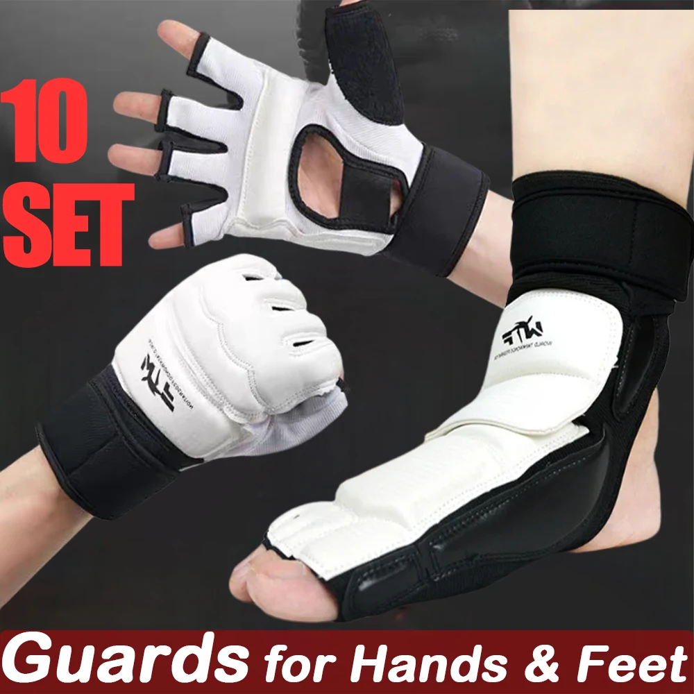 Wholesale 10Set Half Finger Boxing Gloves Taekwondo Cushioned Gloves Sports Comfort PU Foot Sleeve Handguard Legguard Training