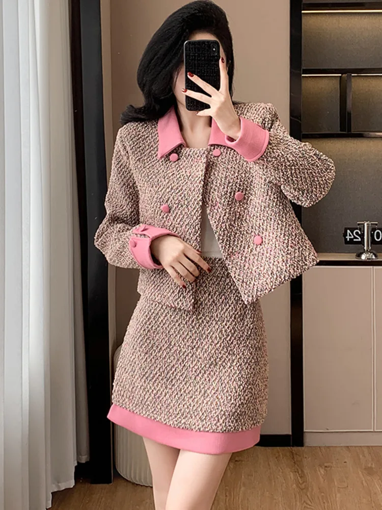 2024 Autumn/Winter Small Fragrant Wind Suit Small Fragrant Tweed Jacket With A Line Skirt Women High Quality Coat Two Piece Set