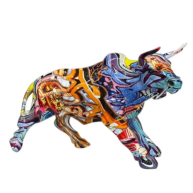 New Creative Dazzle Water Transfer Cow Statue Decoration Home Living Room Desktop Resin Decoration Graffiti Art Decoration