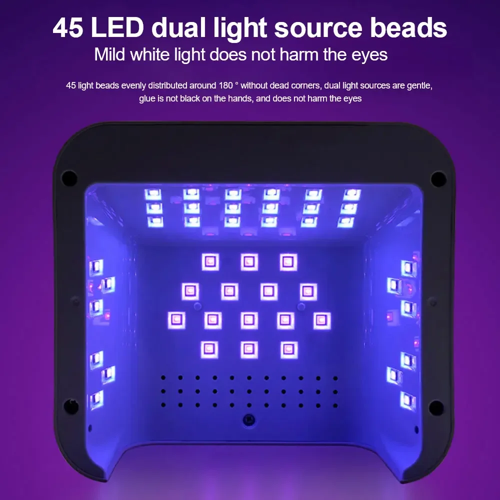 เครื่องอบเล็บยูวี 45LED กำลังสูง พร้อมหน้าจอ LCD อัจฉริยะ สำหรับอบเจล แห้งเร็ว ฐานถอดออกได้ อุปกรณ์ทำเล็บเท้า สำหรับใช้ในบ้าน