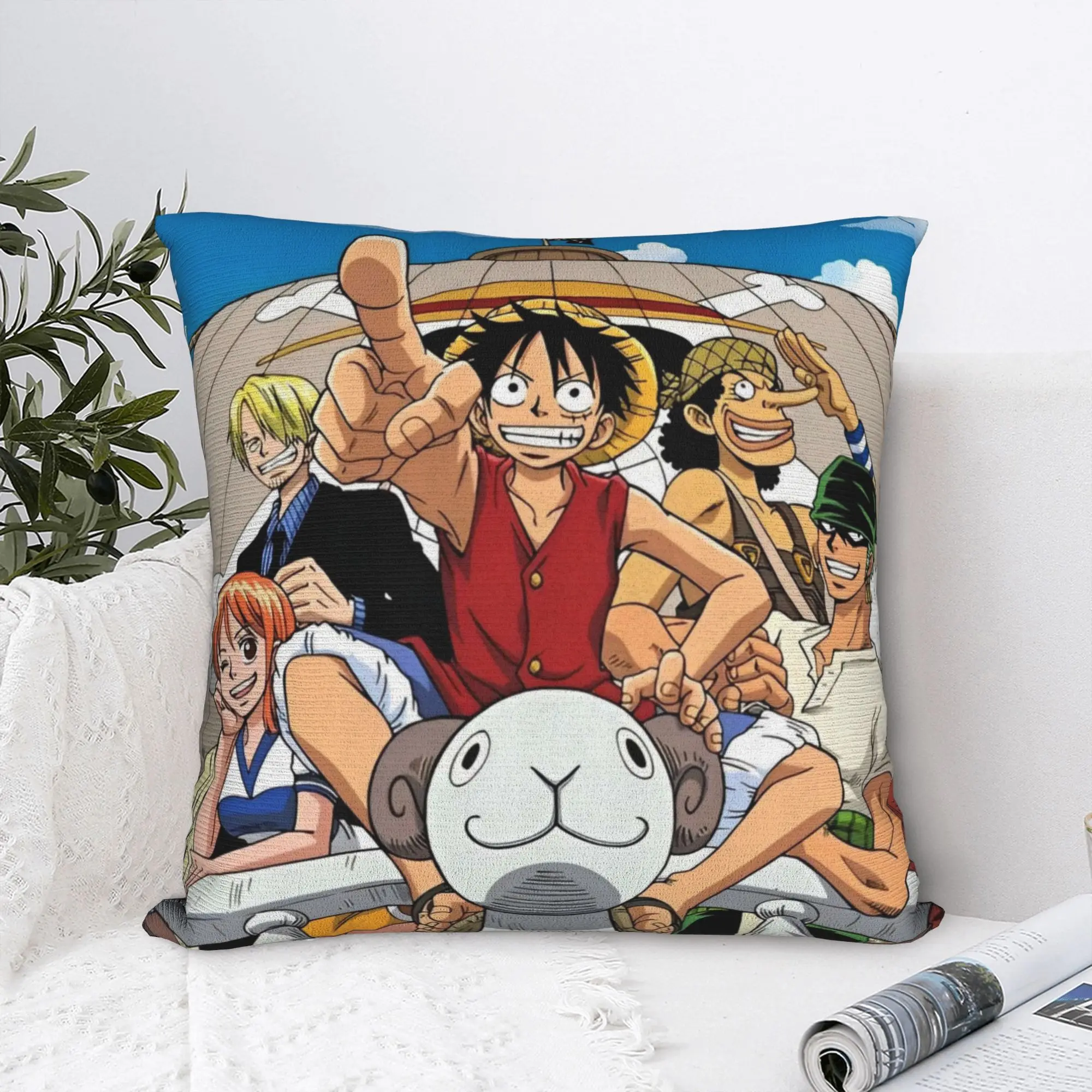 Luffy Anime Square Pillow Case Cushion Covers Awesome Polyester Decorative Throw Pillow Case Cover for Home 18"x18"