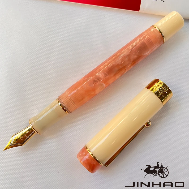1 PCS JINHAO 100 White Jade Sakura Pink Acrylic Ball Gold Clip Calligraphy Iridium Fountain Pen