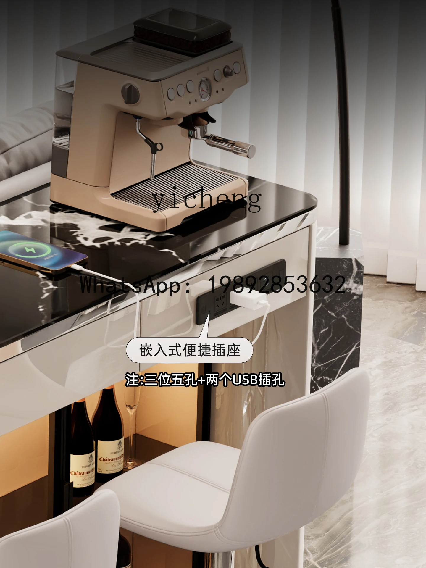 small apartment living room sofa back coffee table against the wall partition marble island dining bar