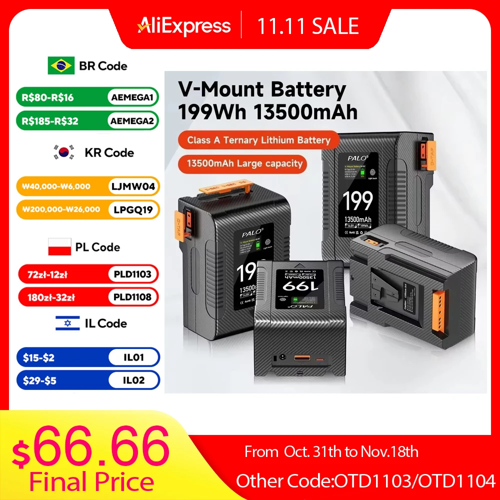 V Mount V-Lock Battery  199 BP 99  BP Battery with PD65W Cable for Sony Camcorder Broadcast Video Light Blackmagic URSA V Lock
