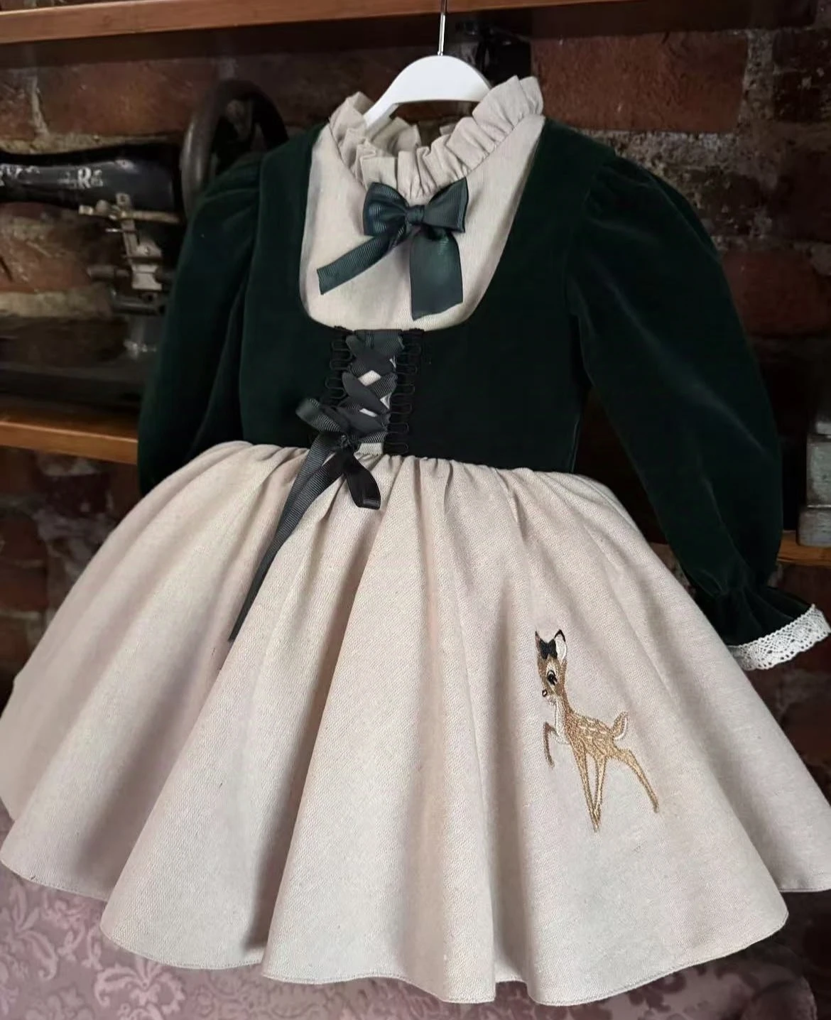 

0-12Y Baby Girl Autumn Deer Embroidery Vintage Princess Black Dress for Birthday Photography Holiday Eid C229