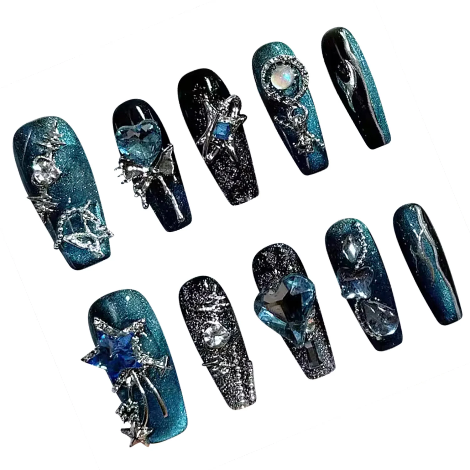 Black False Nails with Rhinestone Decor Chip-Proof Smudge-Proof Fake Nails for Fingernail DIY Decoration