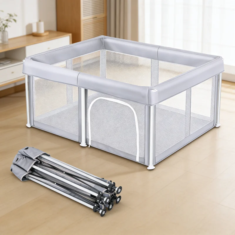 Foldable Baby Playpen No Installation Baby Activity Fence Indoor Outdoor Baby Playground Safety Kids Play Yard with Visible Mesh