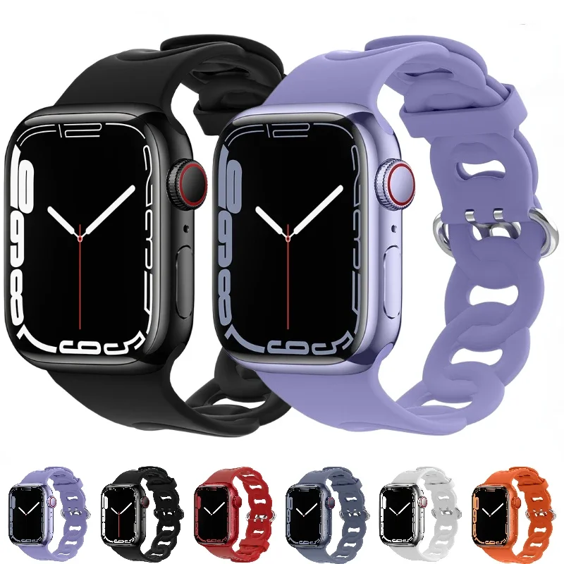 

Новый силиконовый ремешок для Apple Watch 10 9 8 7 46 мм 45 мм 41 мм Ultra 49 мм 44 мм 40 мм 42 мм Полый браслет iWatch 6 5 4 3 SE