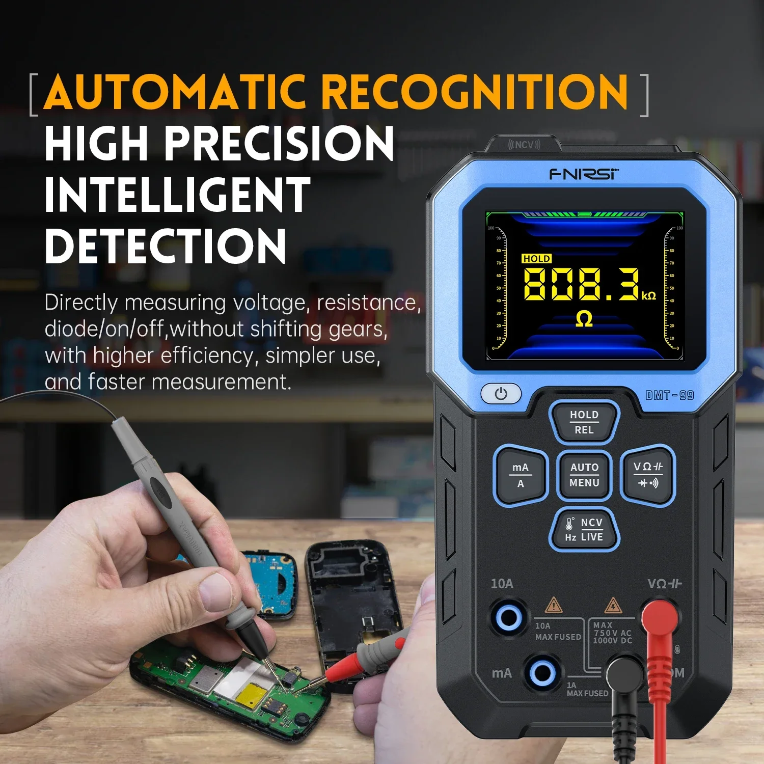 FNIRSI DMT-99 Digital Multimeter True RMS 10000 Counts Resistance Capacitance Frequency Temperature Current Voltage NCV Tester