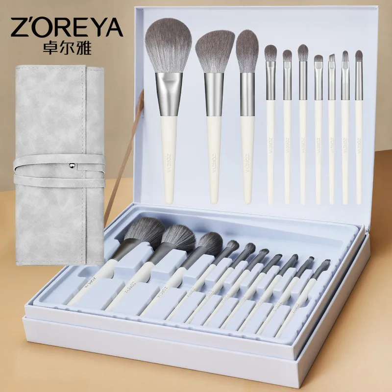 

Zoreya Light Luxury Full Set Of Bionic Silver Fox Tail Nano Sculpture Beauty Tools Gift Box With 10 Makeup Brush Sets