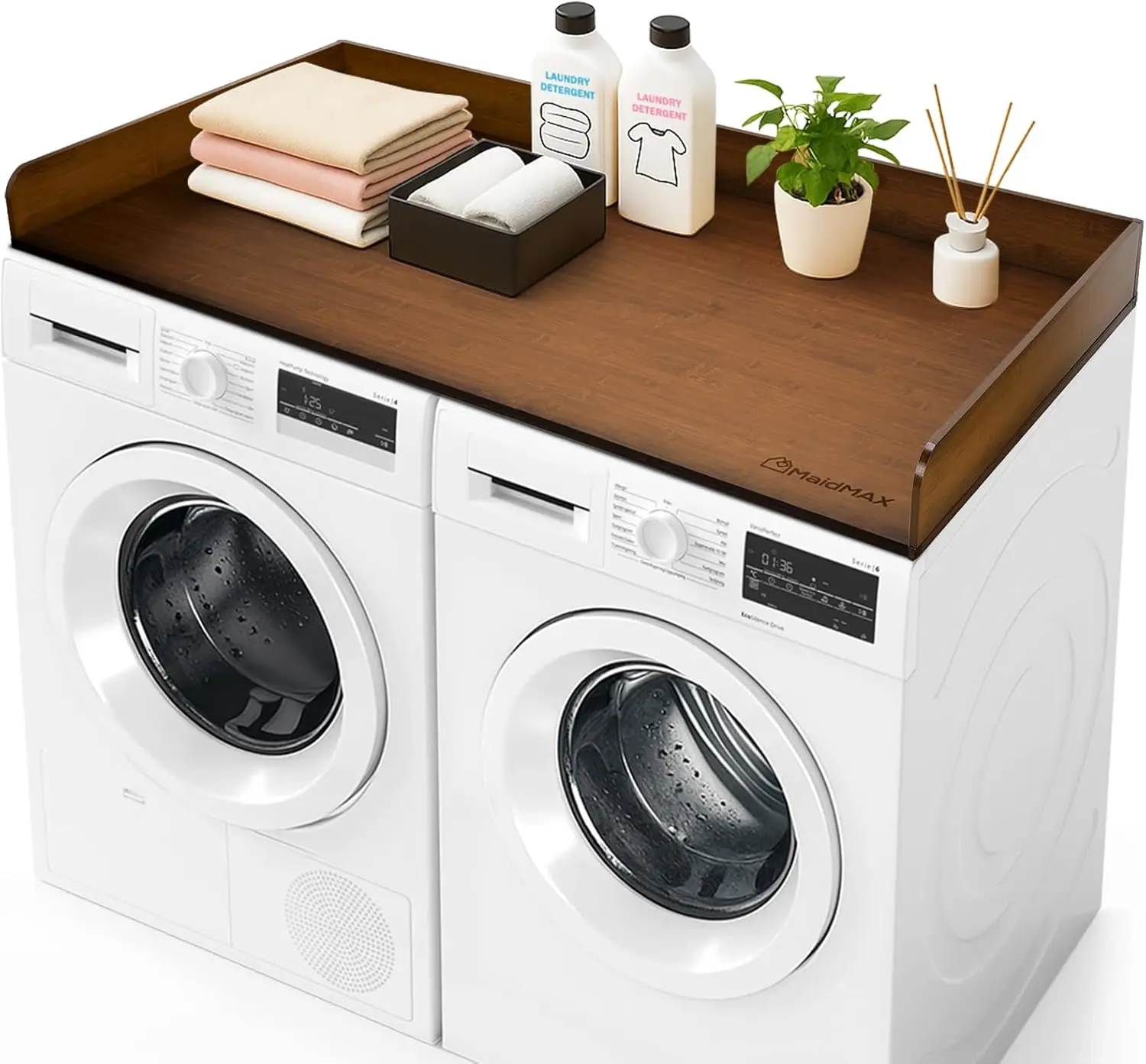 

Натуральная бамбуковая подставка для сушилки белья, 54 дюйма (Ш) x 27,5 дюймов (Г) с кромкой и противоскользящими накладками для организации прачечной, коричневая