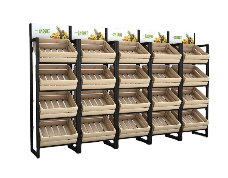 Commercial Store Display Shelving Wooden Display Gondola For Wine Supermarket Shelves For Fruit Vegetable