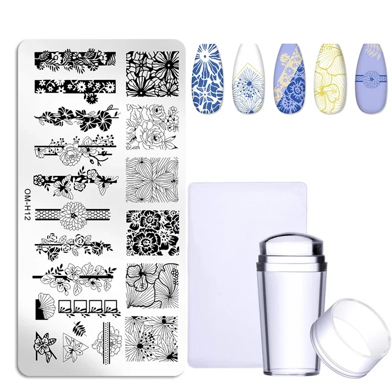 Snake Leopard Nail Art Stamping Plates Scraper Stamper Set Leaves Flowers Love Heart Nail Plate Template Image Plate Stencil Kit